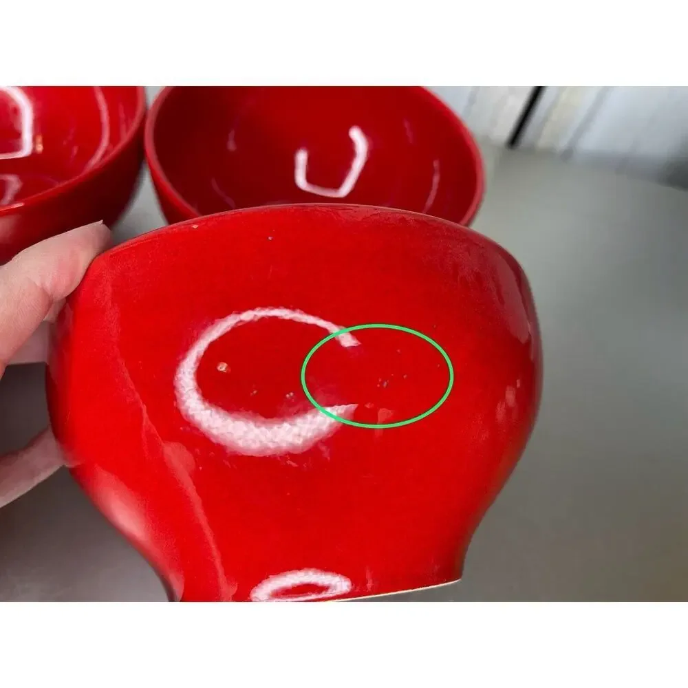 Crate&Barrel Porcelain Red Coupe 5.75in Cereal Soup Bowls Lot Of 4